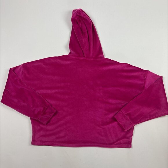 Juicy Couture Pink Velour Hoodie Womens M Cropped Rhinestone Y2K Sleepware - Picture 7 of 7